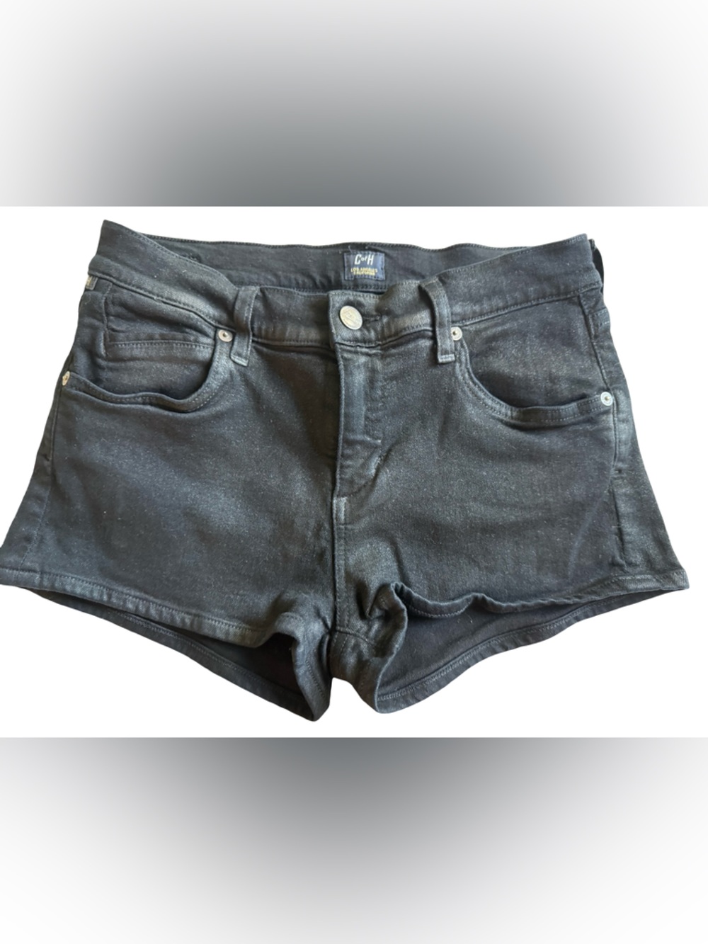 Citizens of Humanity Black Coated Denim Shorts Leather Look High Rise 28